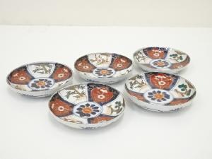 明治期　伊万里焼　染錦松竹梅文小皿5客